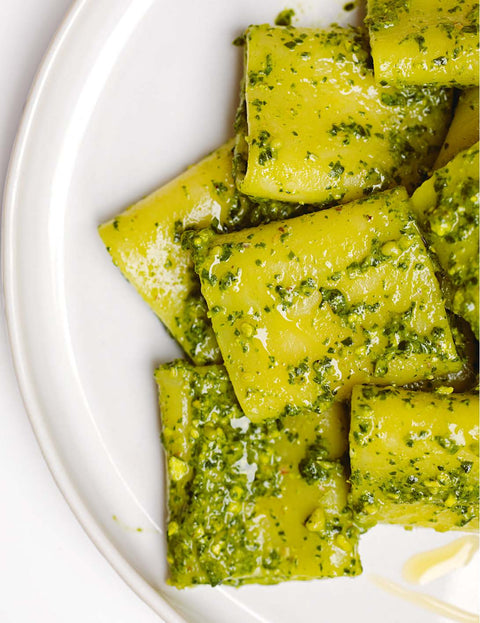 whoogy's pâtes pesto pistache épinards